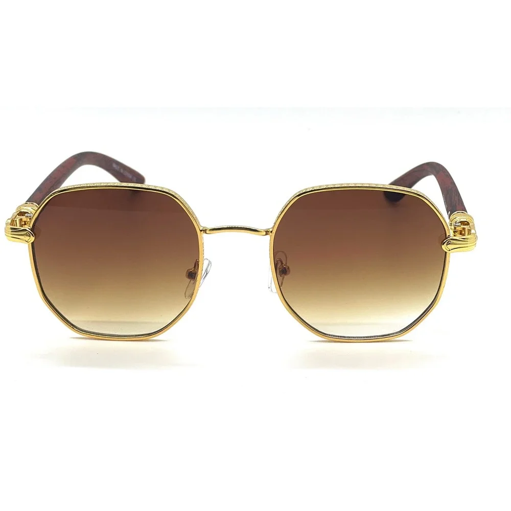 Mens Vintage Gold Frame Circle Sunglasses Brown Gradient Lens Sophisticated‎ New